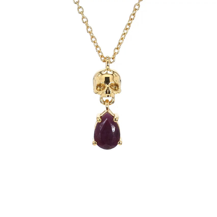 Ruby Skull Pendant 0.84 Carats Gold Plated Silver