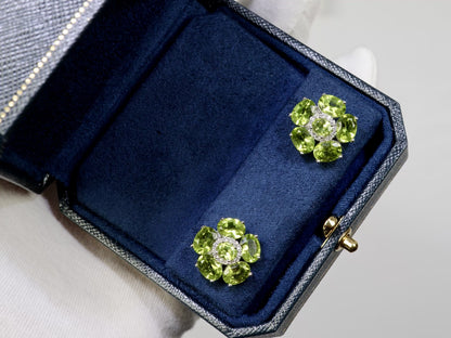 Natural Peridot and White Topaz Floral Earrings 9.3 Carats