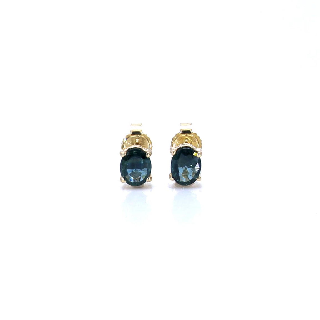 Blue Sapphire Stud Earrings 0.66 Carats 14K Yellow Gold