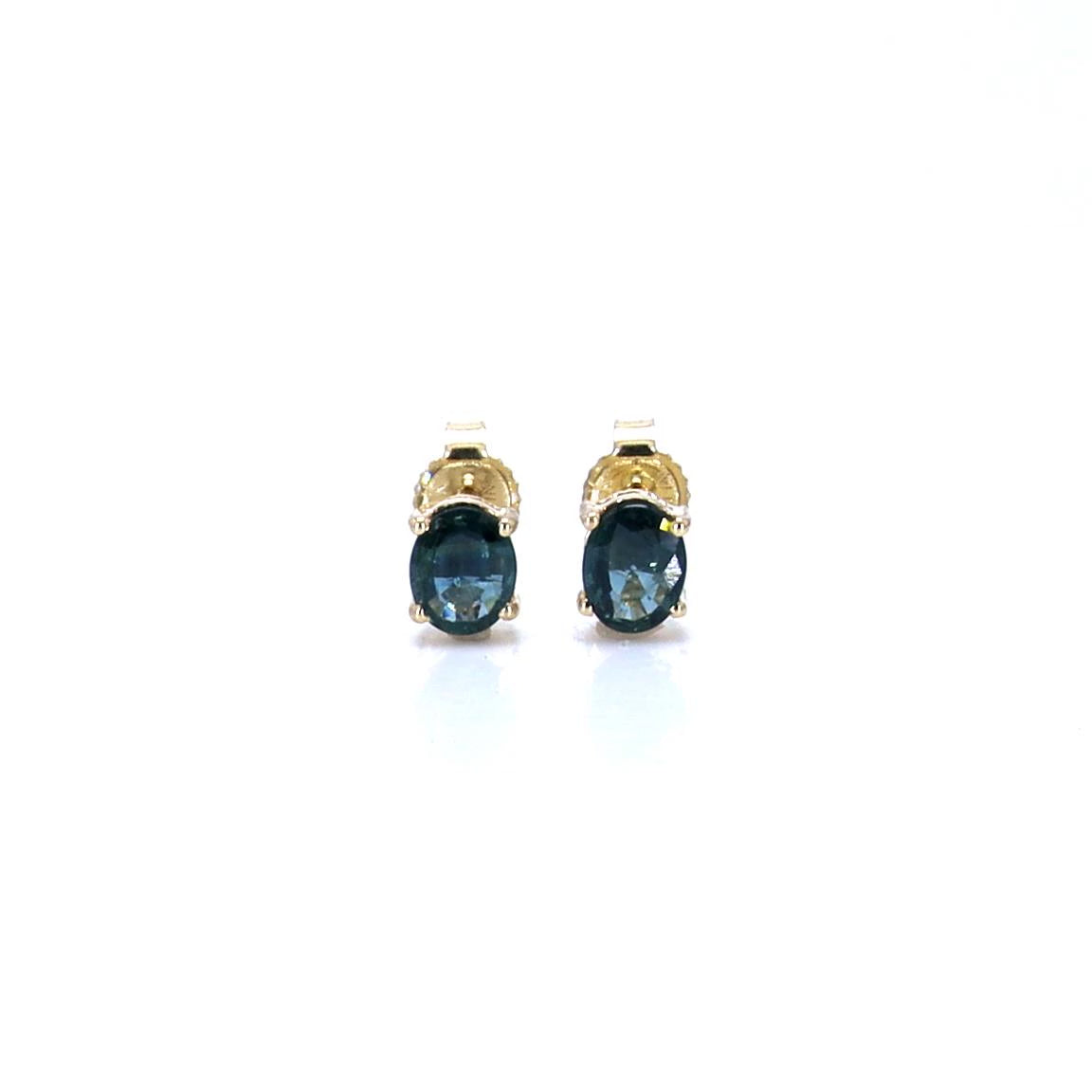 Blue Sapphire Stud Earrings 0.66 Carats 14K Yellow Gold