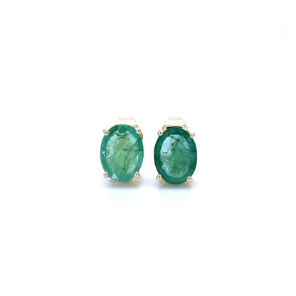 Zambian Emerald Earrings 2.38 Carats 10K Yellow Gold
