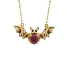 Ruby Bat Necklace With Black Spinel 1.16 Carats Gold Plated Silver