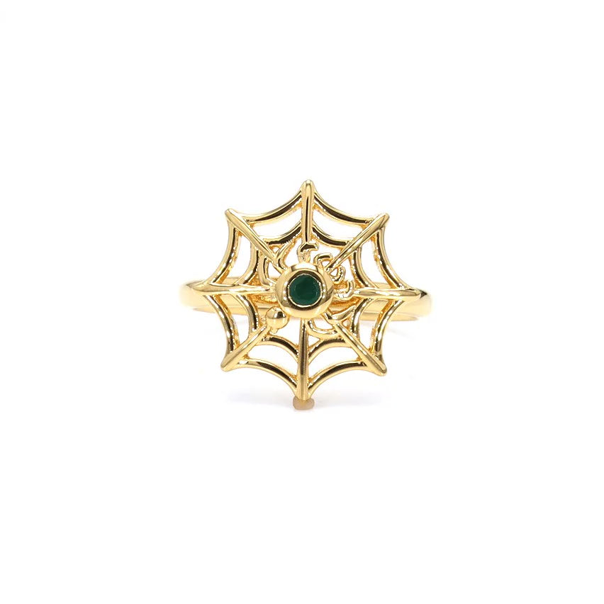 Emerald Spider Web Ring 0.08 Carats Gold Plated Silver