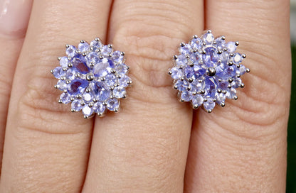 Tanzanite Cluster Stud Earrings 2.55 Carats