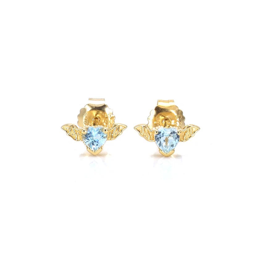 Blue Topaz Bat Stud Earrings 0.38 Carats Gold Plated Silver
