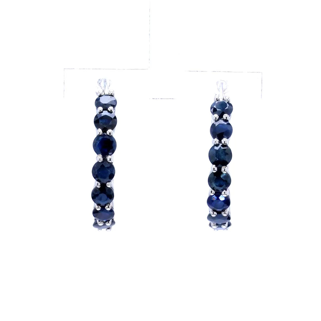 Blue Sapphire Hoop Earrings 2.64 Carats Sterling Silver