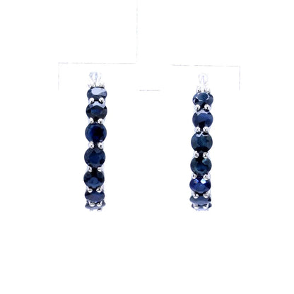 Blue Sapphire Hoop Earrings 2.64 Carats Sterling Silver