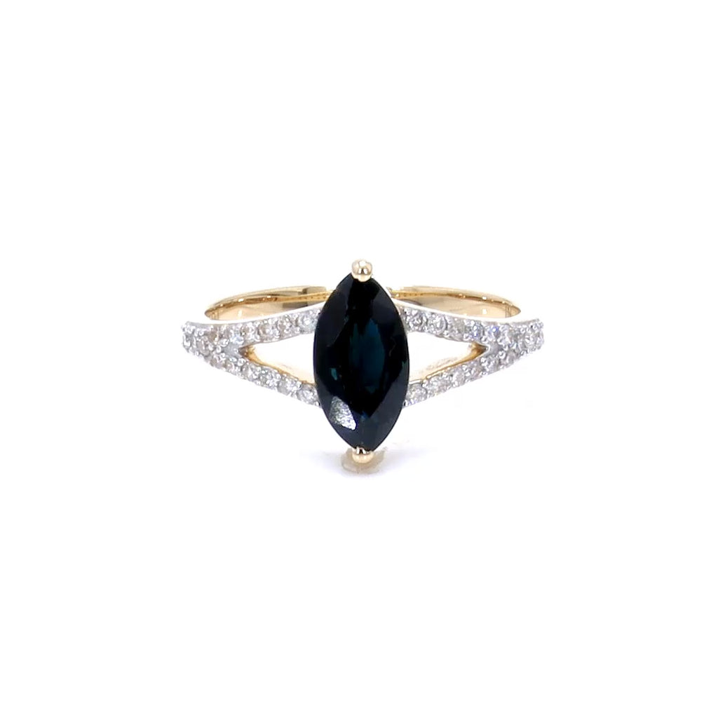 Blue Sapphire Ring With Diamonds 1.46 Carats 14K Yellow Gold