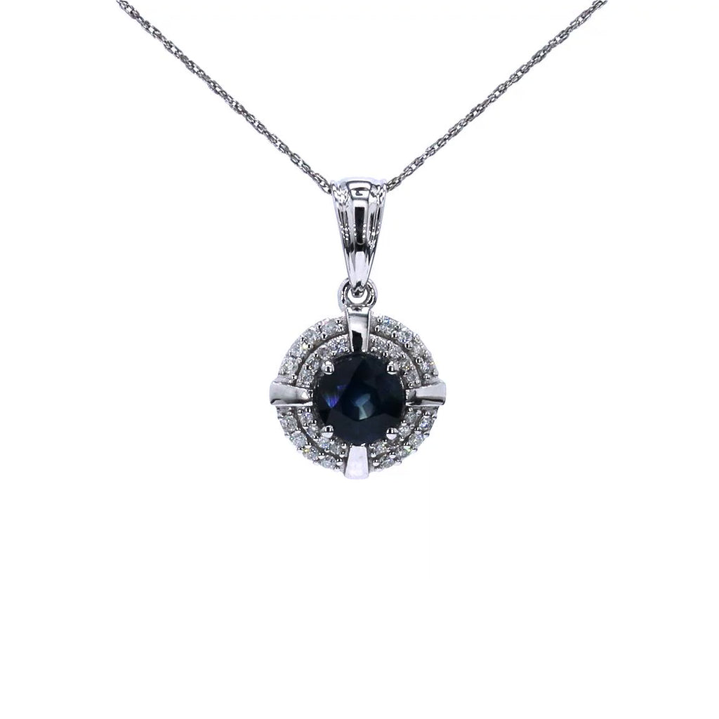 Blue Sapphire Pendant With Diamonds 1.66 Carats 10K White Gold