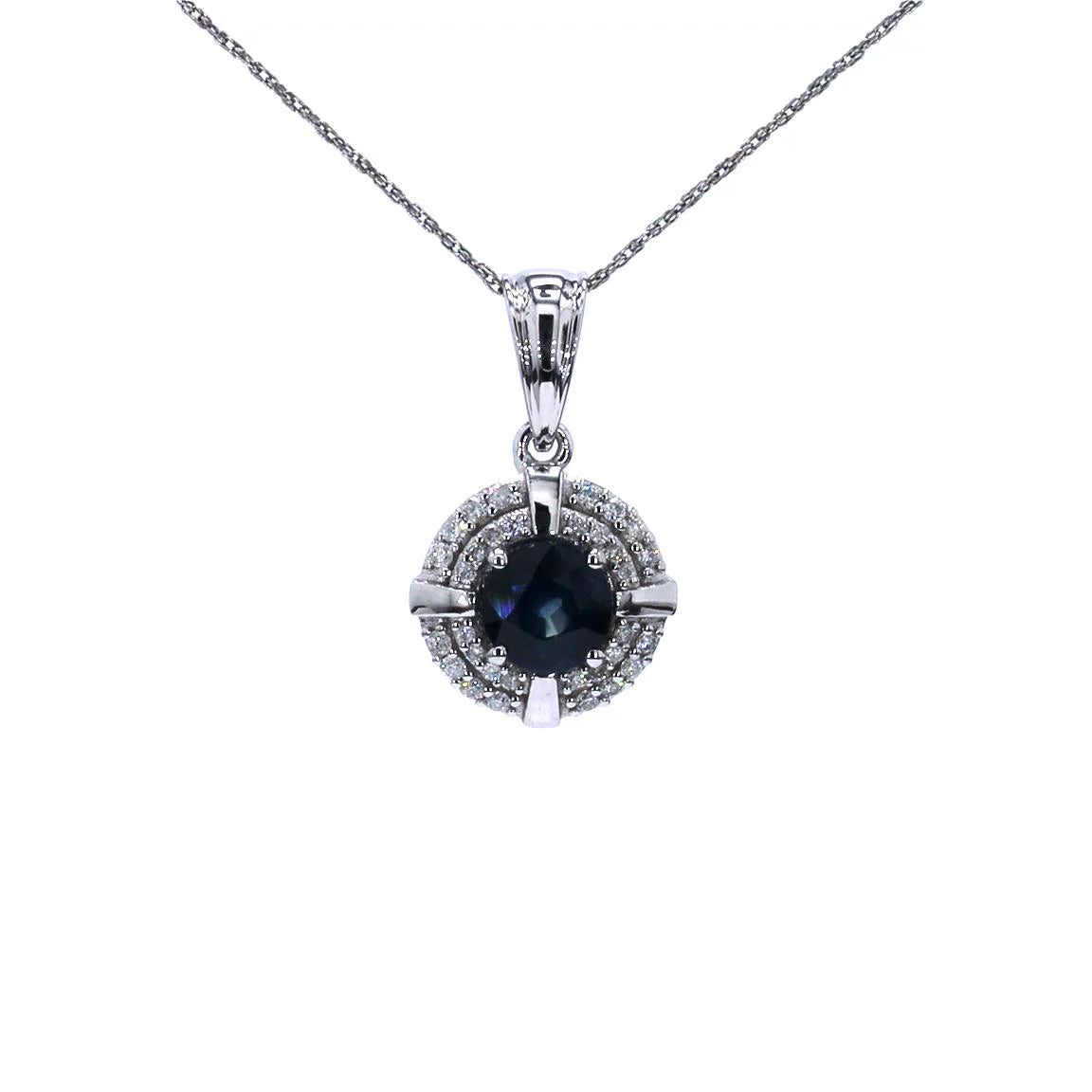 Blue Sapphire Pendant With Diamonds 1.66 Carats 10K White Gold