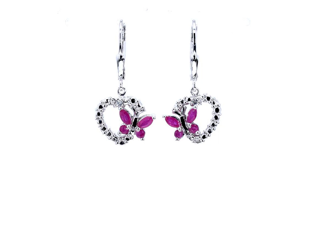 Ruby Butterfly Earrings With White Sapphire 0.52 Carats Sterling Silver