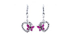 Ruby Butterfly Earrings With White Sapphire 0.52 Carats Sterling Silver