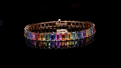 Multicolor Sapphires Bracelet Rainbow 22 Carats 18K Rose Gold