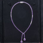 Natural Amethyst Double Drop Necklace 32 Carats Sterling Silver