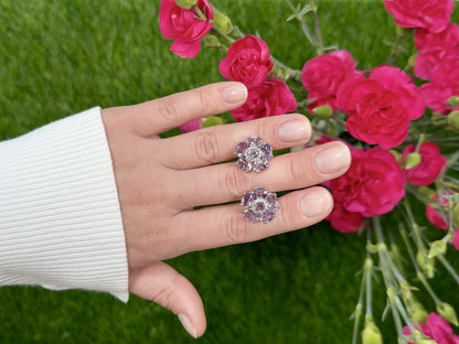 Pink Amethyst Floral Earrings 7.7 Carats 18K White Gold Plated Sterling Silver