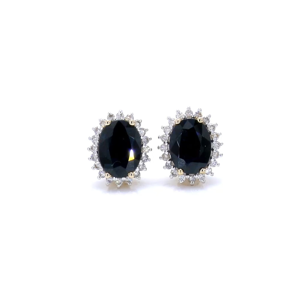 Deep Blue Sapphire Earrings Diamonds 3.3 Carats 14K Yellow Gold