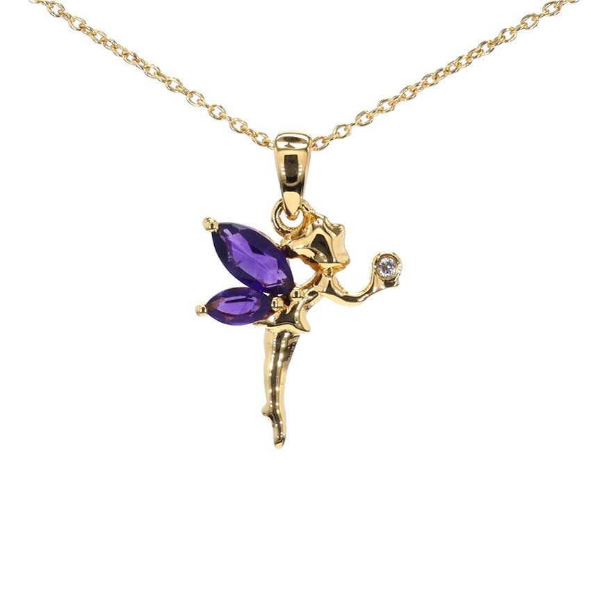 Amethyst Fairy Pendant With White Topaz 0.68 Carats Gold Plated Silver