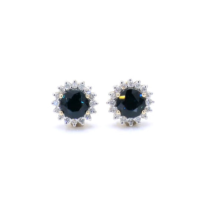 Blue Sapphire Halo Earrings Diamonds 2.3 Carats 14K Yellow Gold