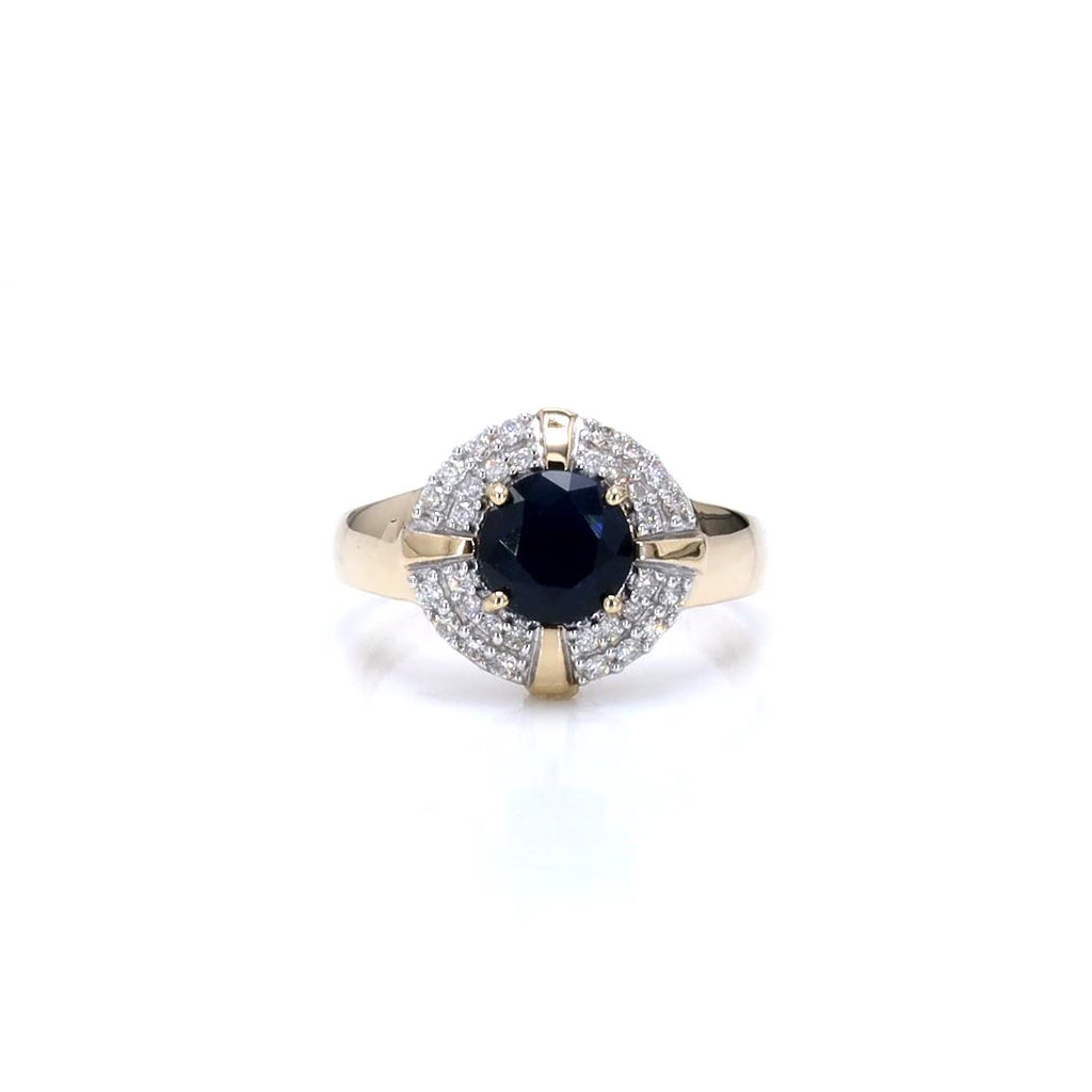 Blue Sapphire Ring With Diamonds 1.66 Carats 10K Yellow Gold