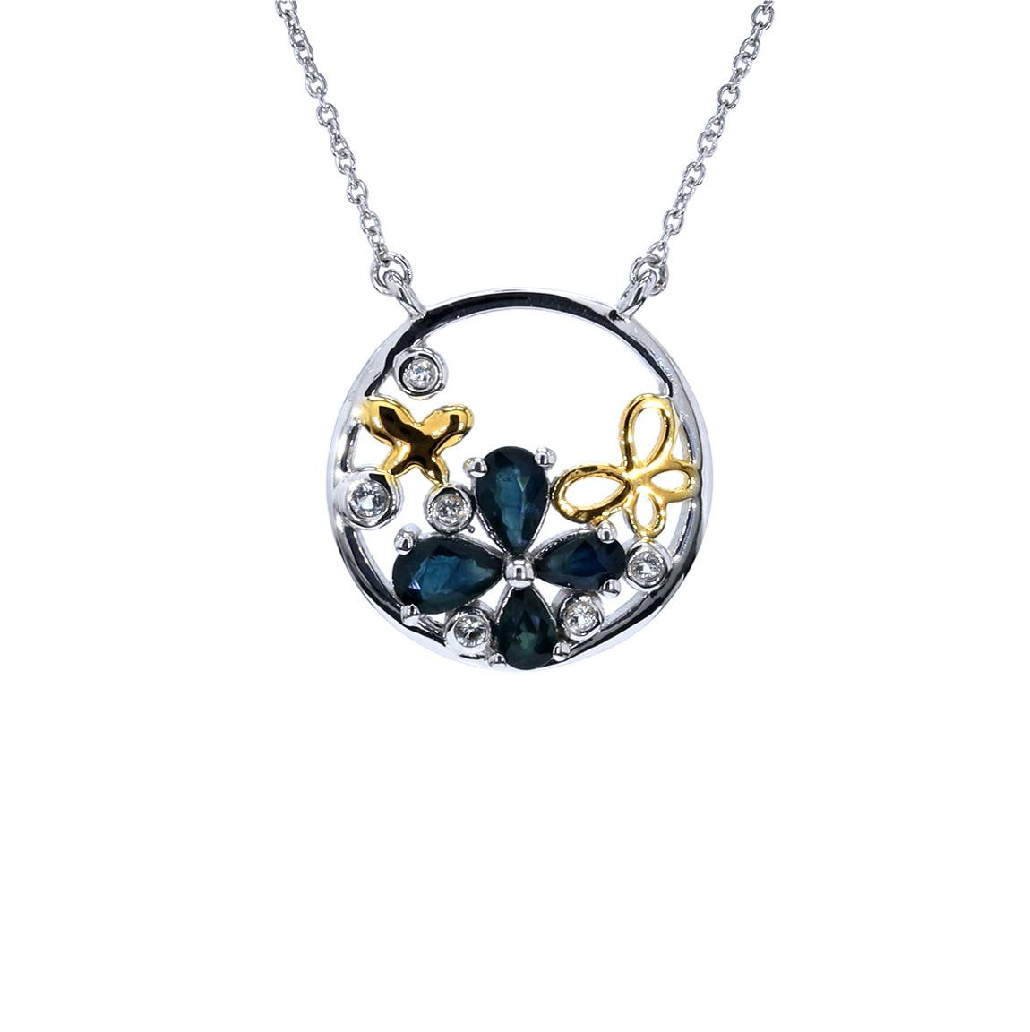 Blue Sapphire Pendant With White Topaz 1.32 Carats Sterling Silver
