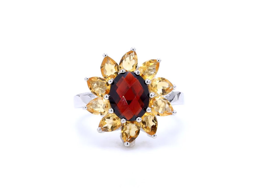 Garnet Ring With Citrine 5.46 Carats Sterling Silver