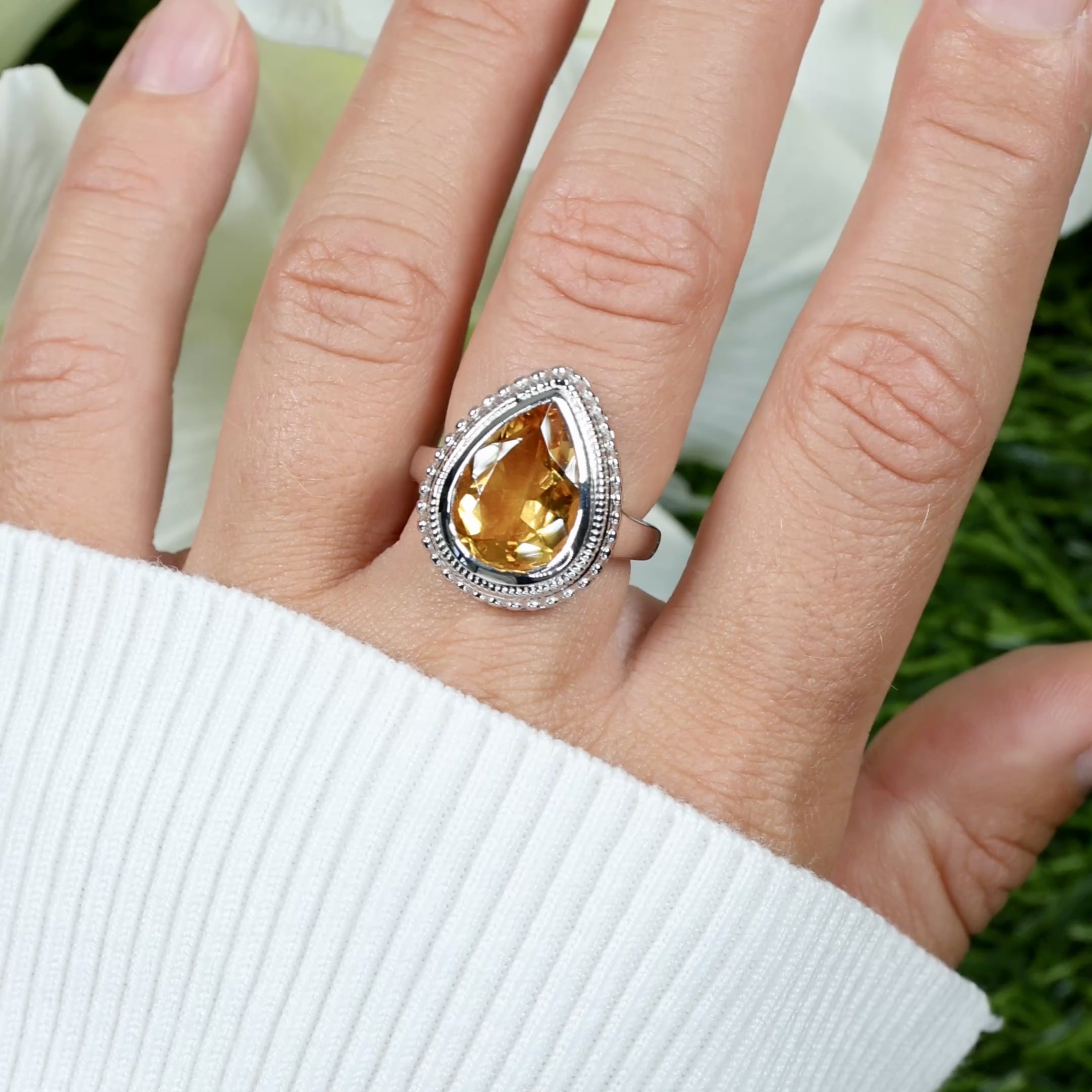 Citrine Ring Pear Cut 4.38 Carats Sterling Silver