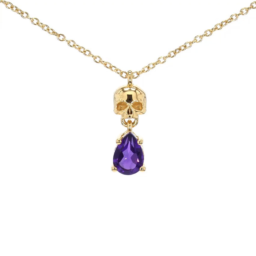 Amethyst Skull Pendant 0.66 Carats Gold Plated Silver