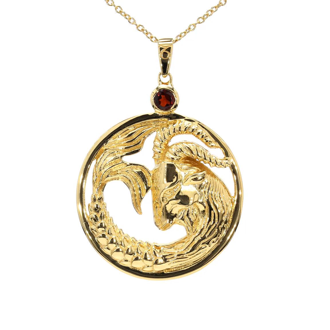 Garnet Capricorn Pendant 0.28 Carats Gold Plated Silver