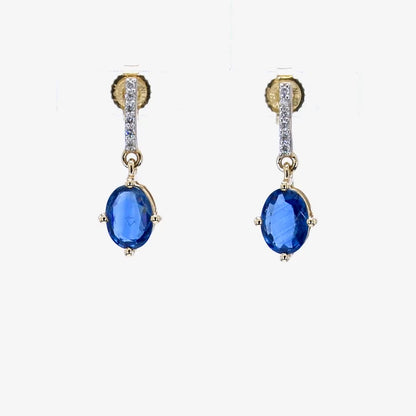 Natural Blue Sapphire Earrings With Diamonds 1.92 Carats 14K Yellow Gold