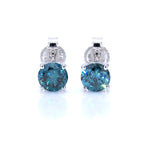 Blue Diamond Stud Earrings 0.8 Carats 14K White Gold