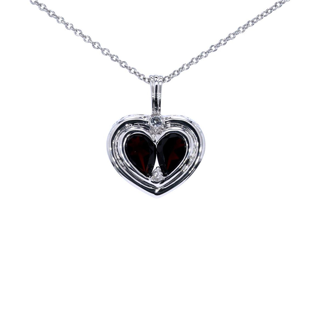 Garnet Heart Pendant With White Topaz 2.62 Carats Sterling Silver