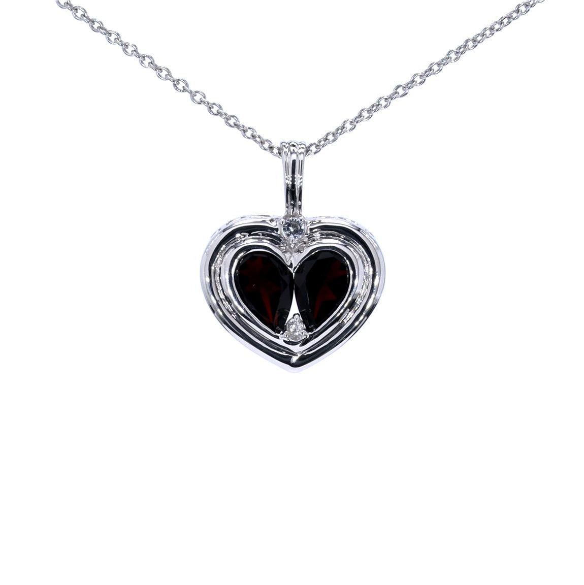 Garnet Heart Pendant With White Topaz 2.62 Carats Sterling Silver