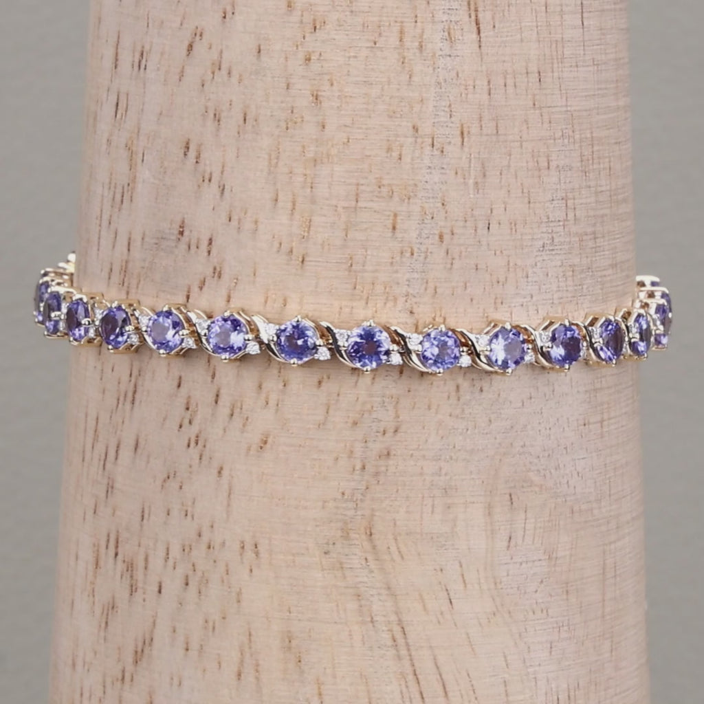 Tanzanite Tennis Bracelet Diamonds 6.9 Carats 14K Yellow Gold