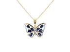 Blue Sapphire Butterfly Pendant With White Zircon 1.63 Carats Gold Plated Silver