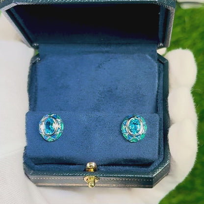 Swiss Blue Topaz Earrings 2.88 Carats Sterling Silver
