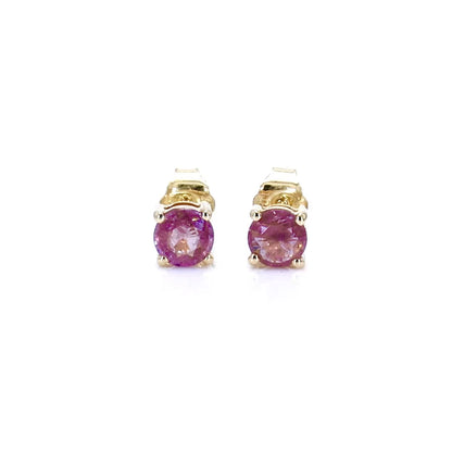 Pink Sapphire Stud Earrings 1.29 Carats 10K Yellow Gold