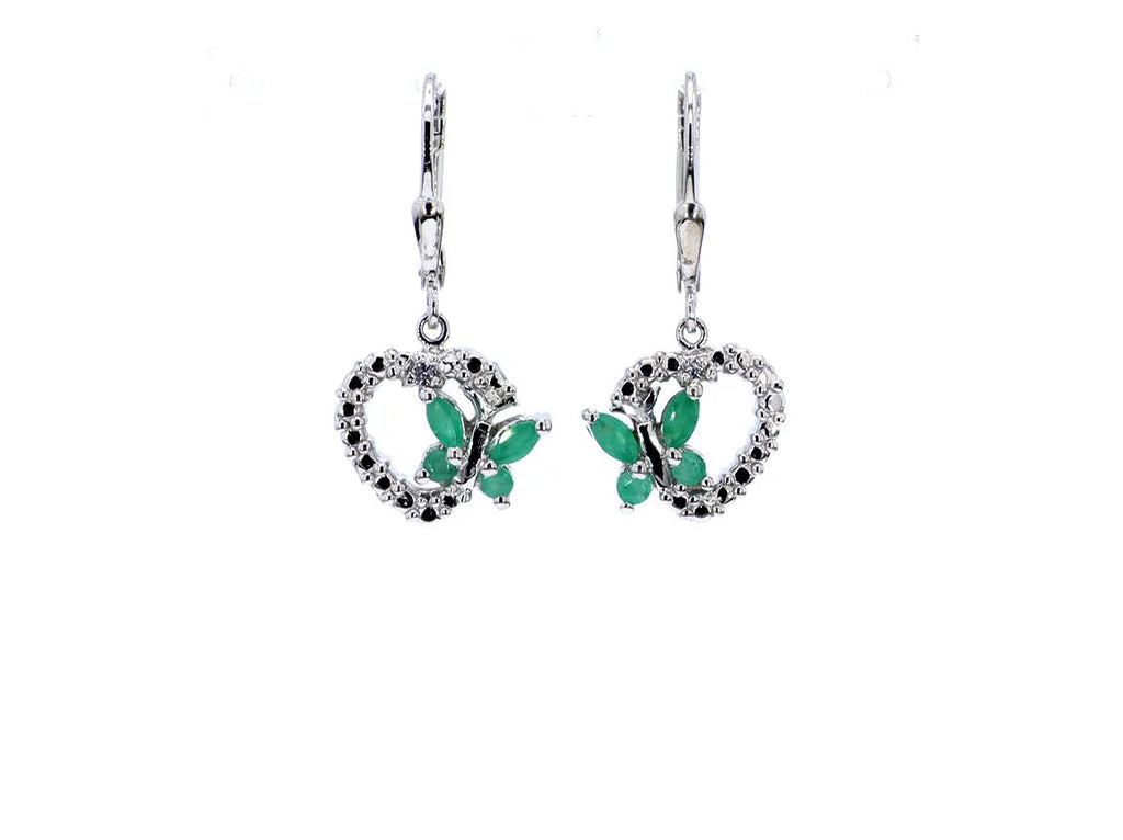 Emerald Butterfly Earrings With White Sapphire 0.38 Carats Sterling Silver