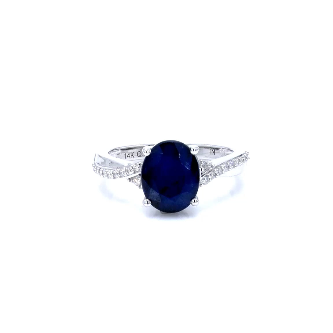 Blue Sapphire Ring With Diamonds 3.24 Carats 14K White Gold
