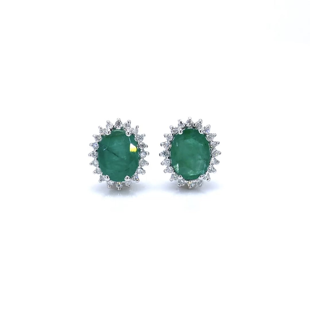 Zambian Emerald Earrings Diamonds 2.65 Carats 10K White Gold