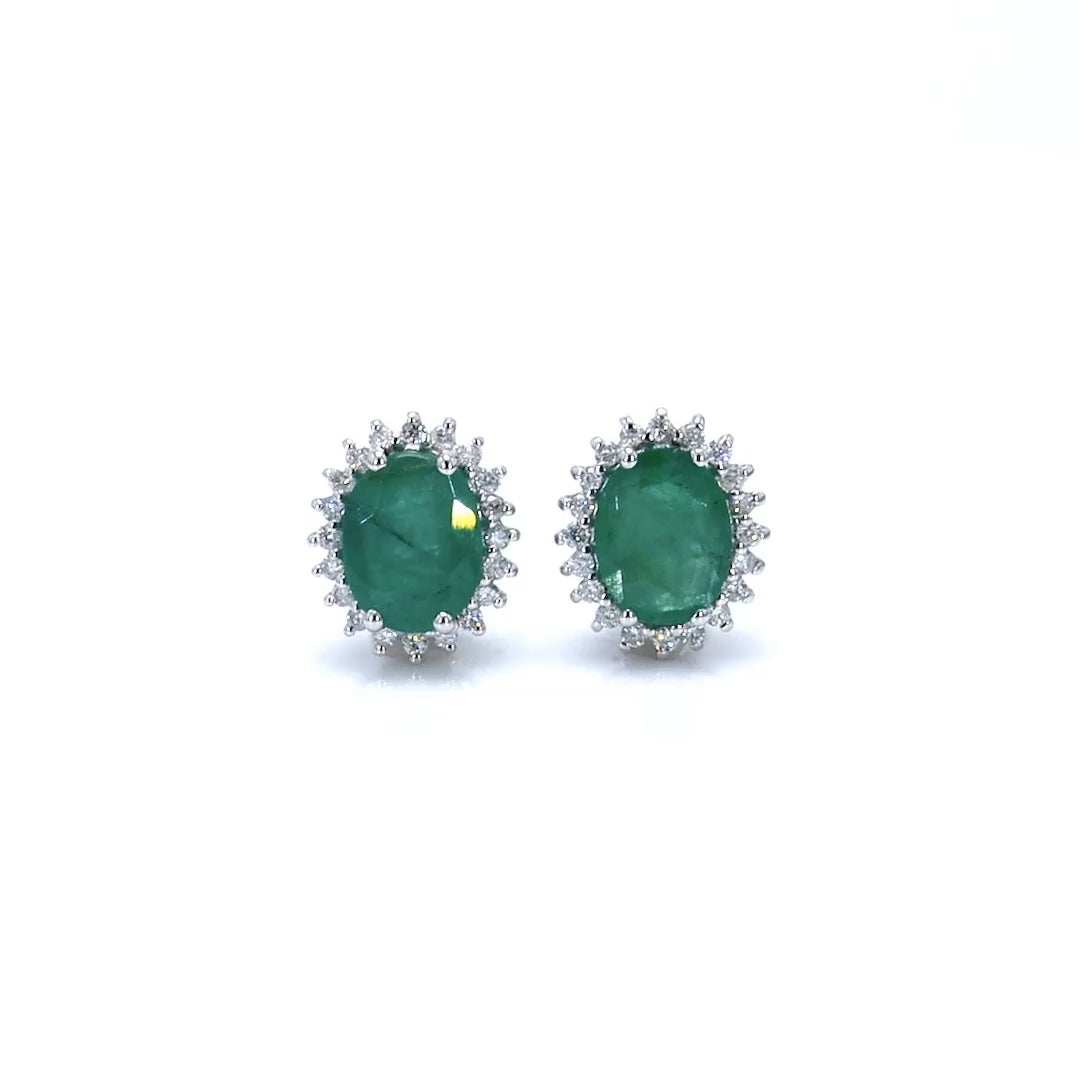 Zambian Emerald Earrings Diamonds 2.65 Carats 10K White Gold