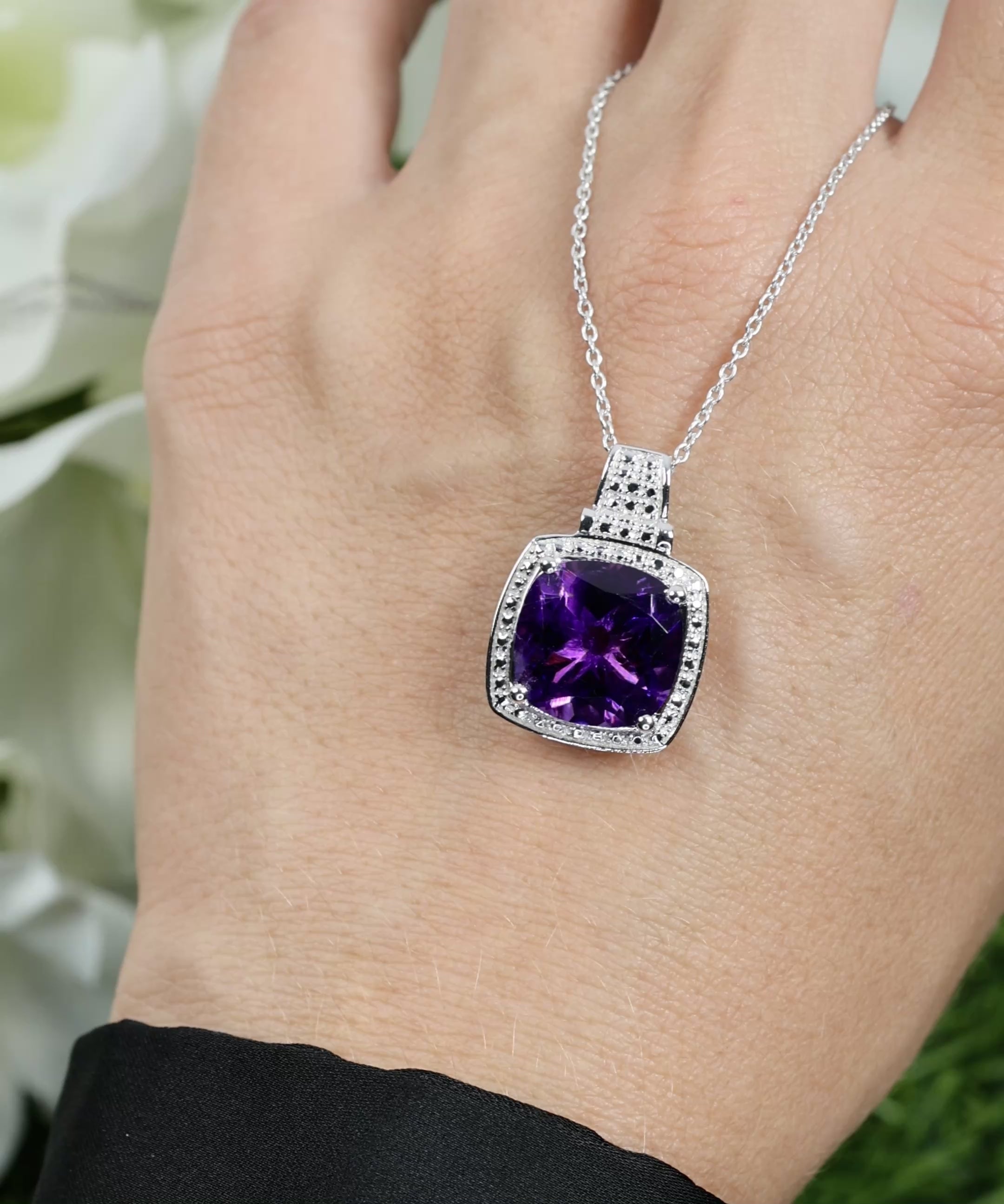 Amethyst Pendant Necklace 5.8 Carats Sterling Silver