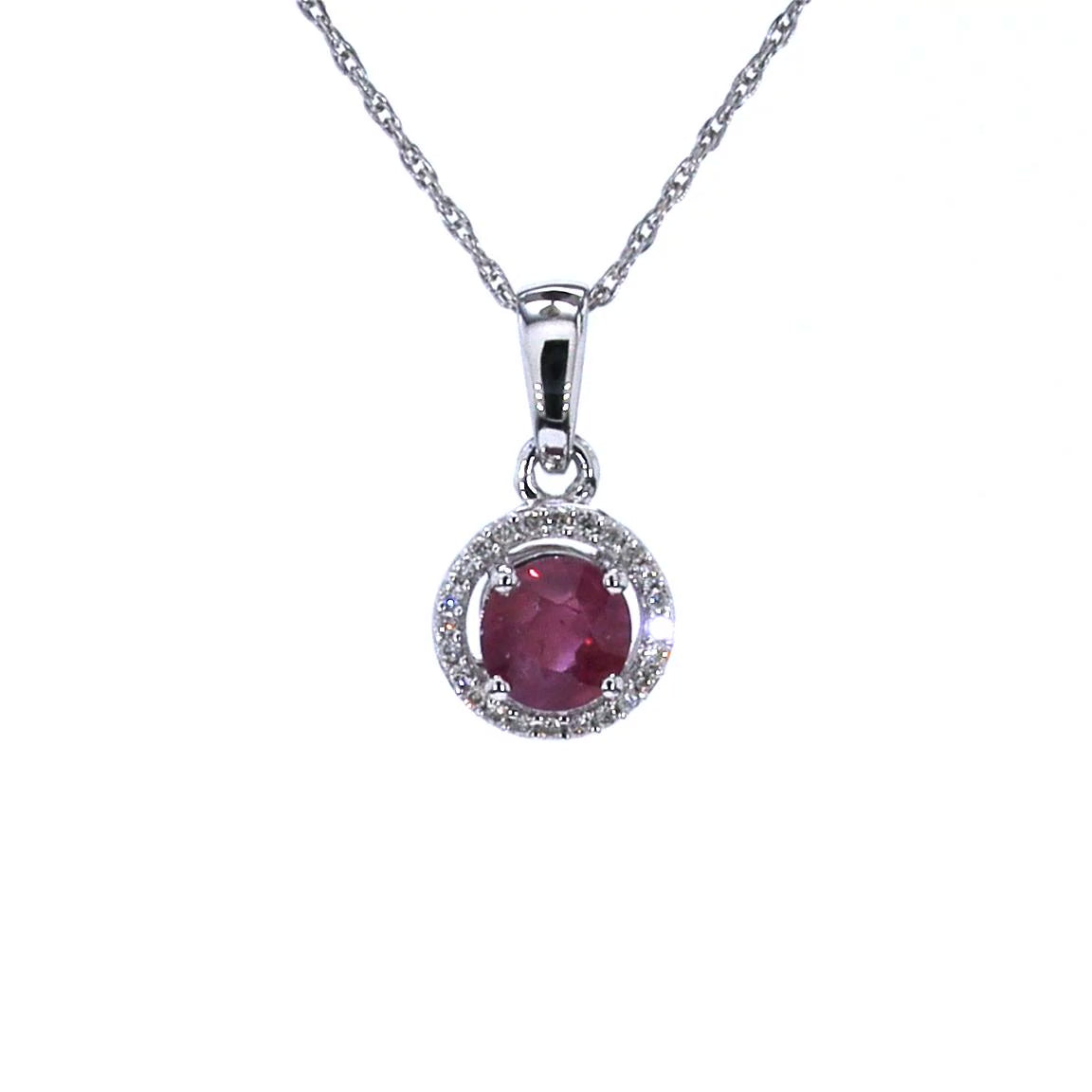 Ruby Pendant With Diamonds 0.6 Carats 14K White Gold