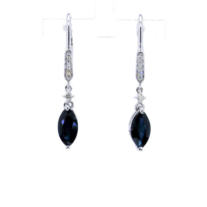 Blue Sapphire Earrings Diamonds 2.7 Carats 14K White Gold