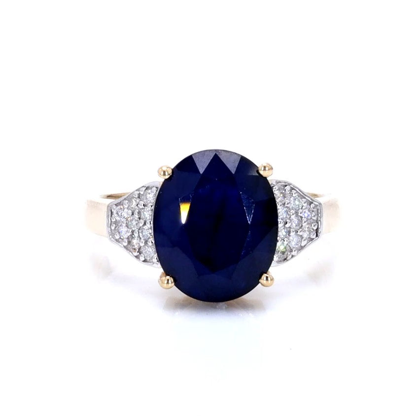 Blue Sapphire Ring With Diamonds 4.42 Carats 14K Yellow Gold