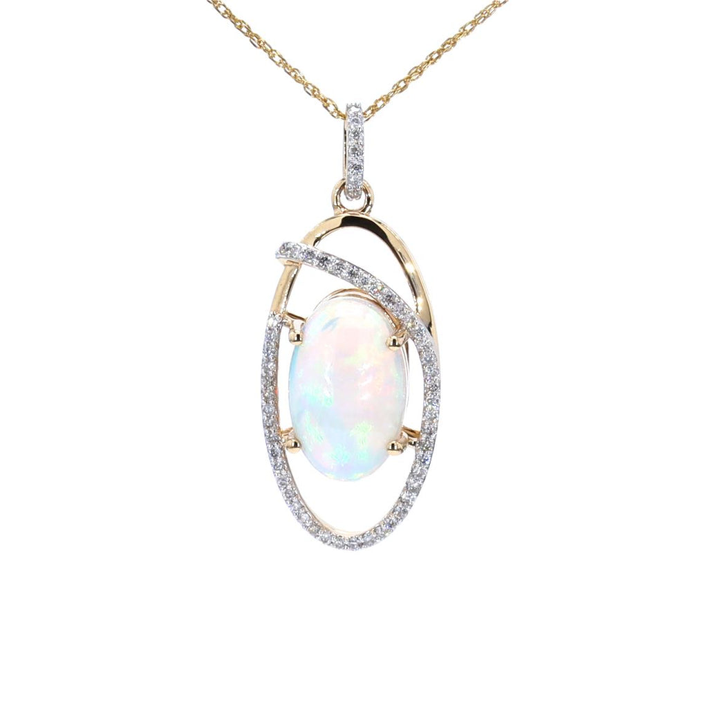 Natural Opal Pendant With Diamonds 3.56 Carats 14K Yellow Gold