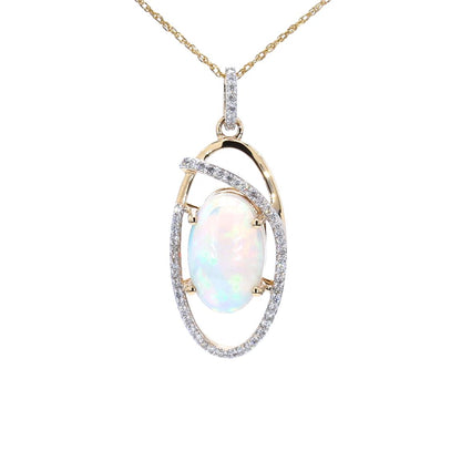 Natural Opal Pendant With Diamonds 3.56 Carats 14K Yellow Gold