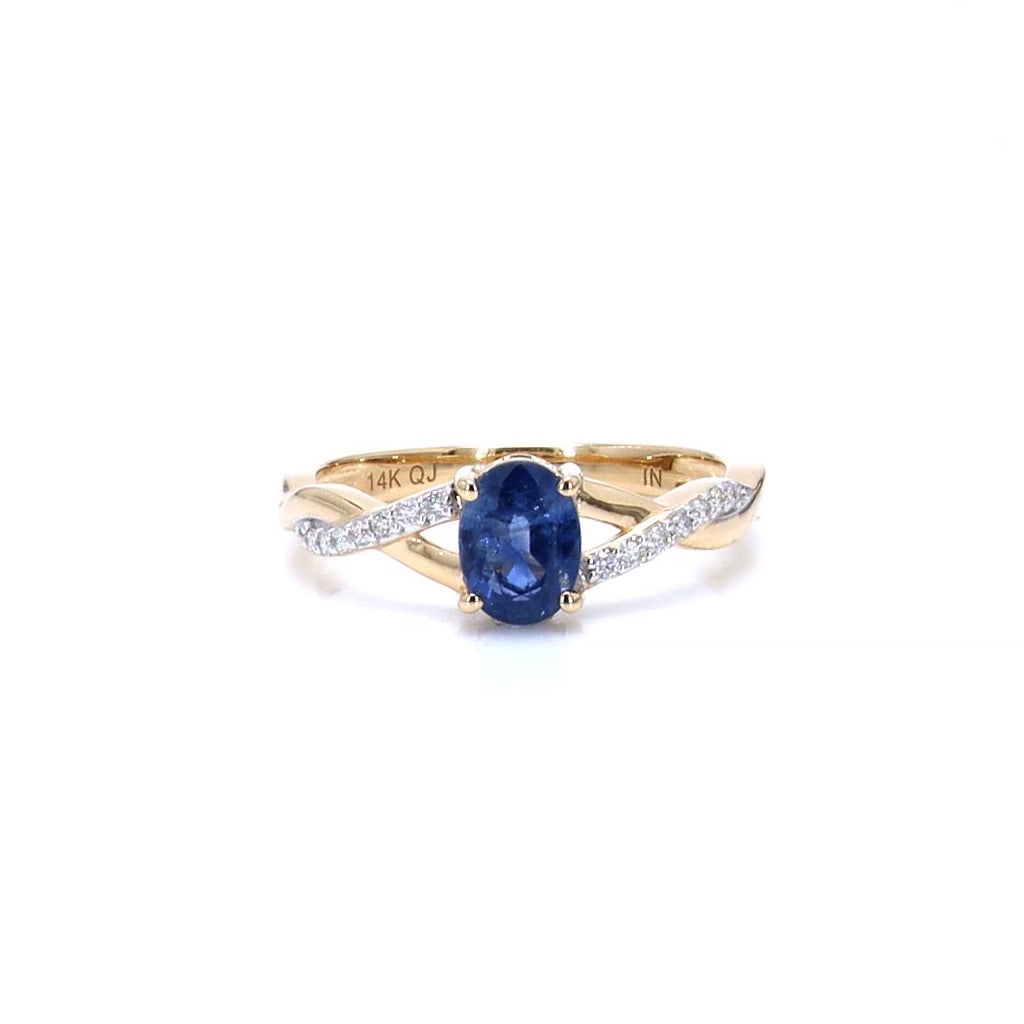 Blue Sapphire Ring With Diamonds 1.02 Carats 14K Yellow Gold