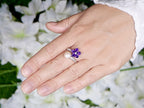 Amethyst and Pearl Bypass Flower Ring With White Zircons