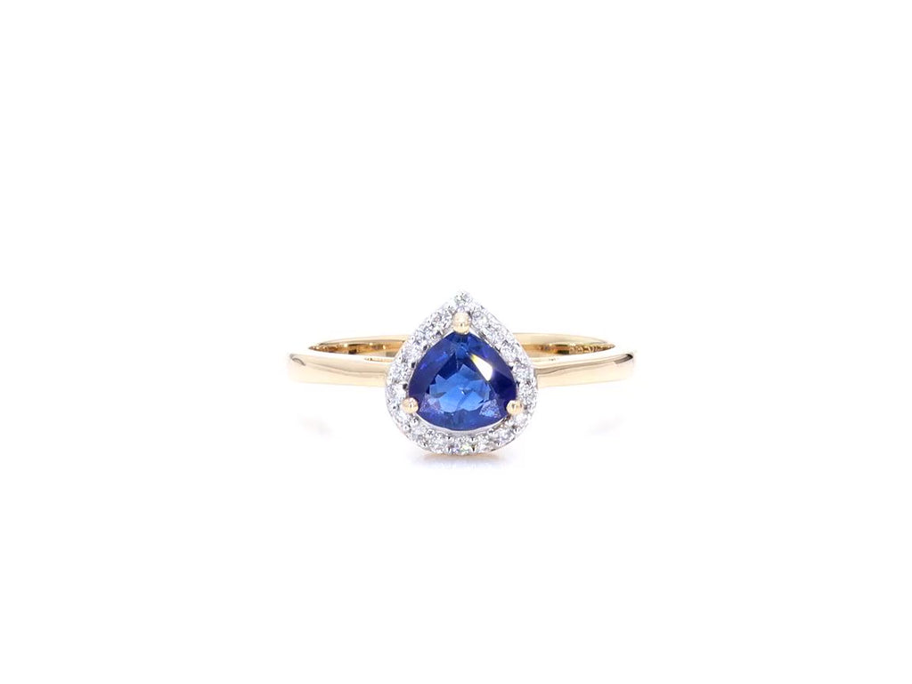 Blue Sapphire Ring With Diamonds 0.7 Carats 14K Yellow Gold