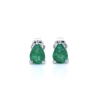Zambian Emerald Stud Earrings 1.2 Carats 14K White Gold